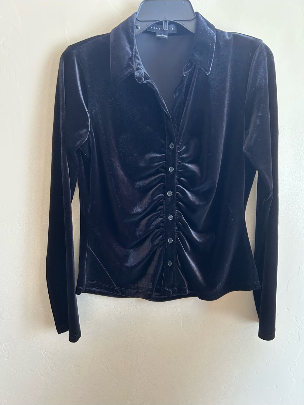 Sanctuary Black Velvet Ruched Blouse